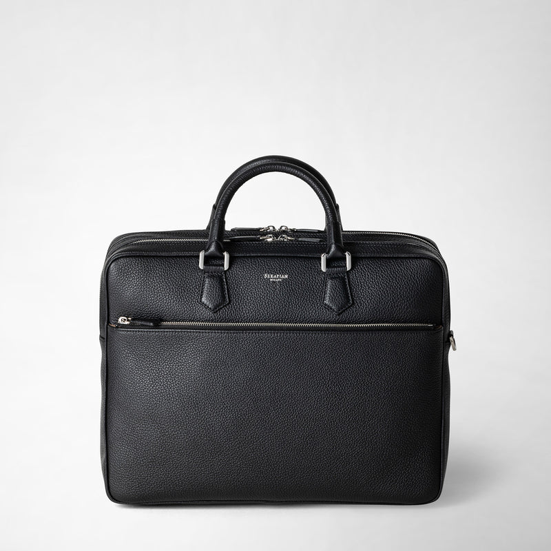 Serapian Borsa business grande in pelle cachemire nera Italy