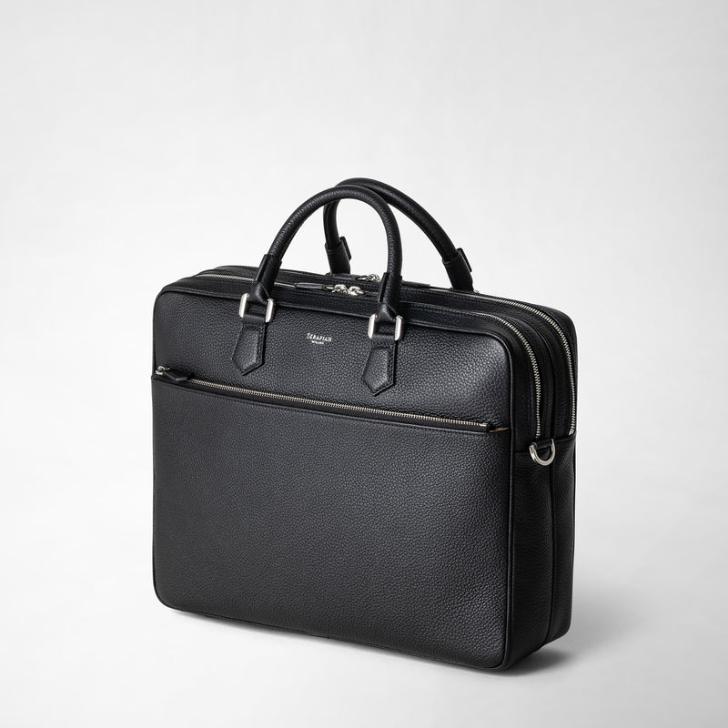 Serapian Borsa business grande in pelle cachemire nera Italy