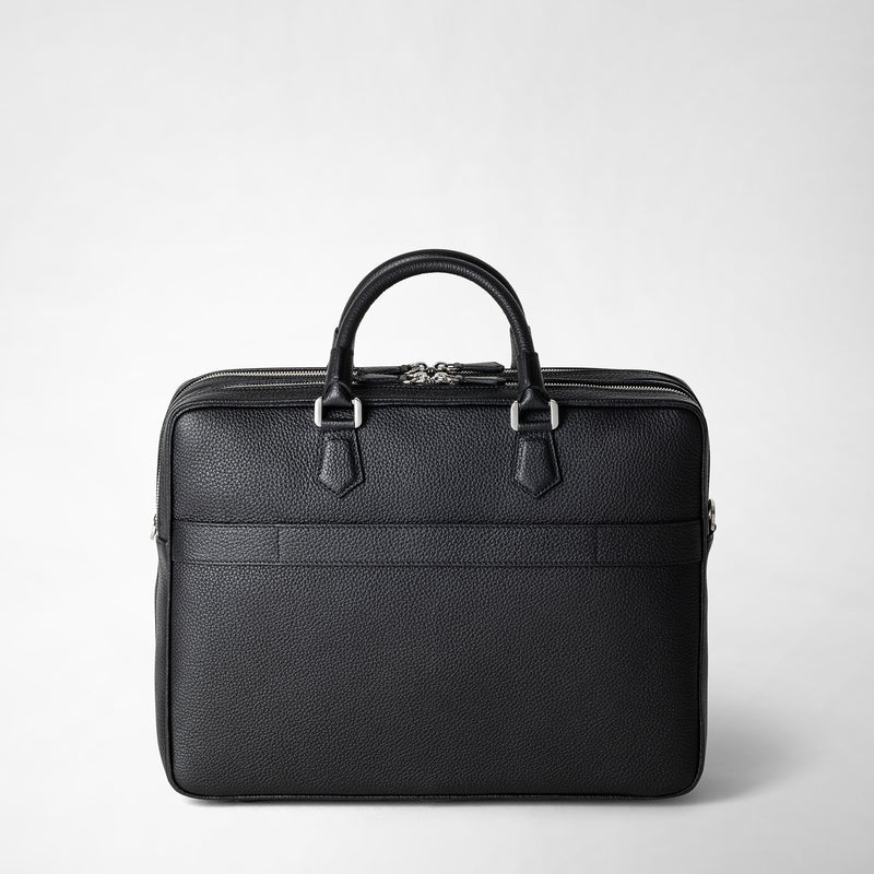 Serapian Borsa business grande in pelle cachemire nera Italy