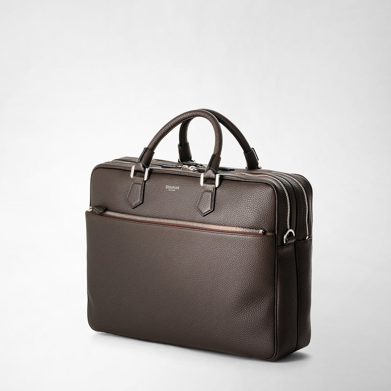 Serapian Borsa business grande in pelle cachemire espresso Italia