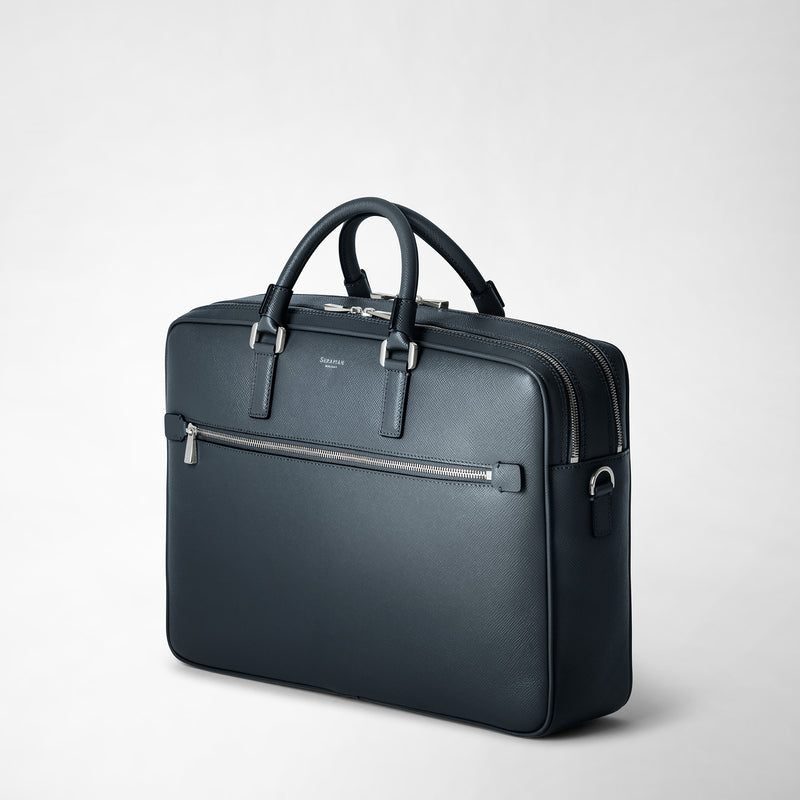 Serapian Borsa business doppio scomparto pelle evoluzione blu Qualità