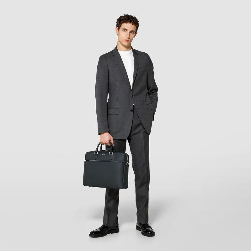 Serapian Borsa business slim in pelle cachemire blu navy Pezzi Unici