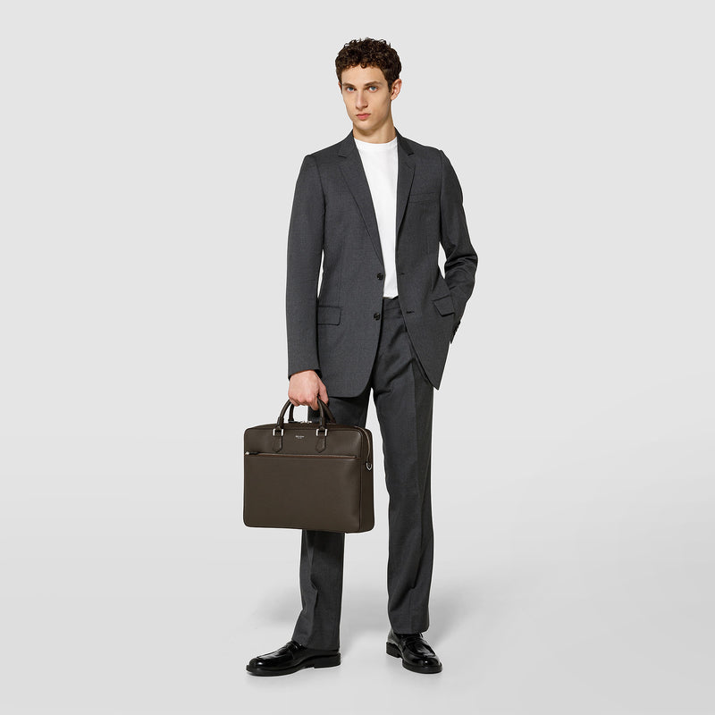 Serapian Borsa business slim in pelle cachemire espresso Soddisfazione Garantita