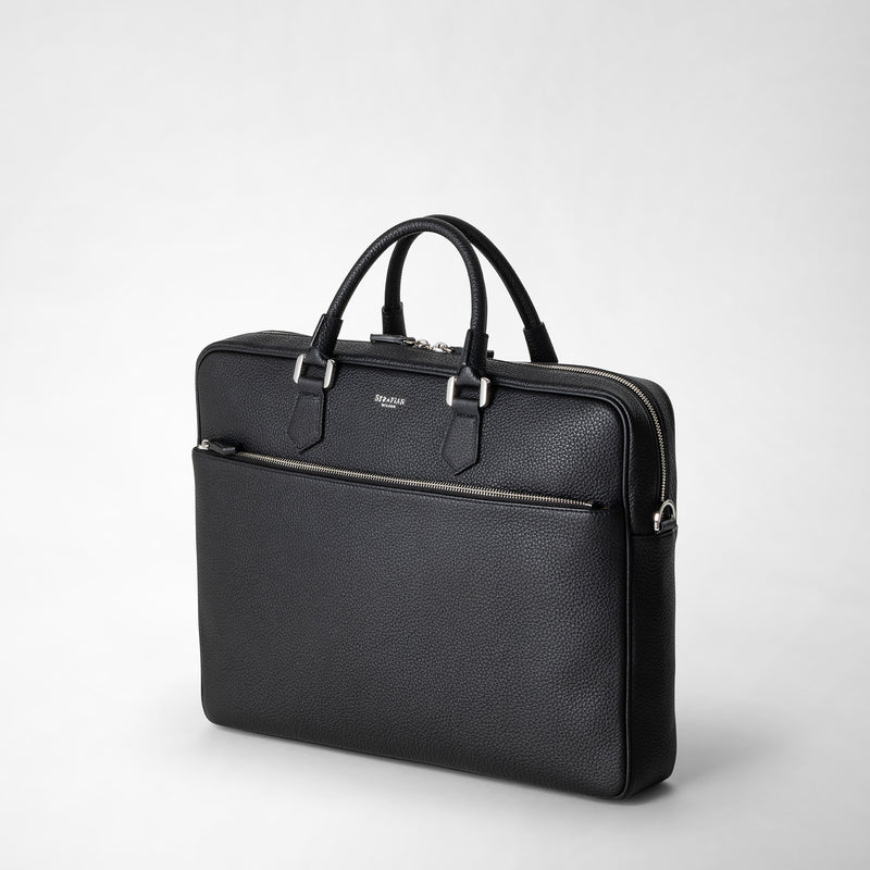 Serapian Borsa business slim in pelle cachemire nero Qualità Garantita