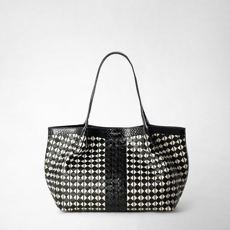 Serapian Small secret tote bag mosaico elaphe black- off white Economico