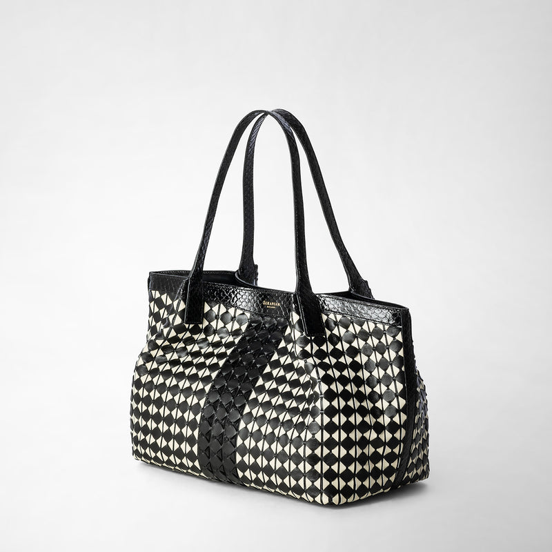 Serapian Small secret tote bag mosaico elaphe black- off white Economico