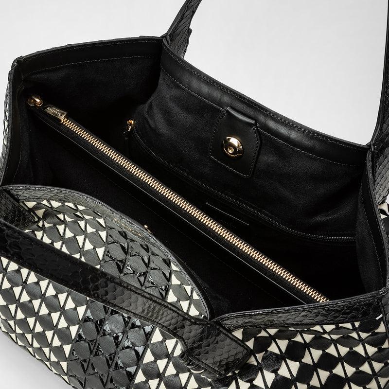 Serapian Small secret tote bag mosaico elaphe black- off white Economico