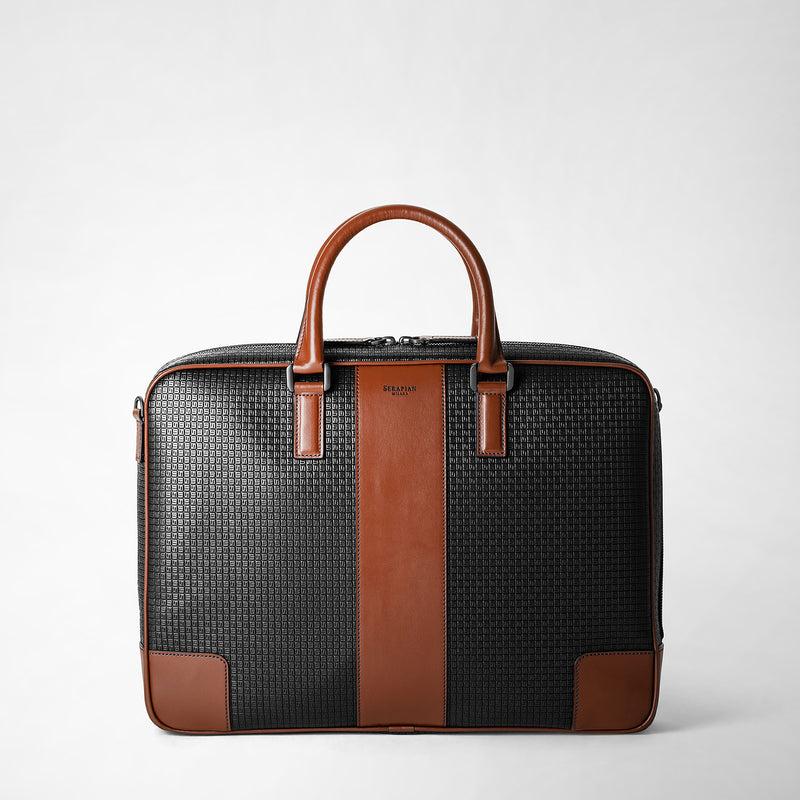 Serapian Borsa business slim in stepan nero cuoio Vendita Calda