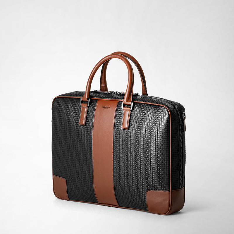 Serapian Borsa business slim in stepan nero cuoio Vendita Calda