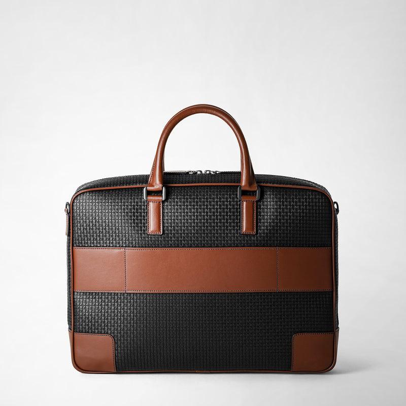 Serapian Borsa business slim in stepan nero cuoio Vendita Calda