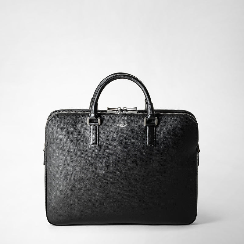 Serapian Borsa business slim doppia zip pelle evoluzione nero Saldi Di Fabbrica