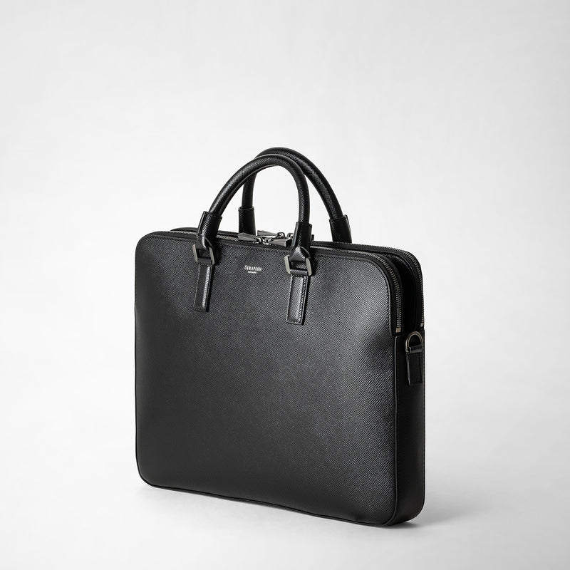 Serapian Borsa business slim doppia zip pelle evoluzione nero Saldi Di Fabbrica