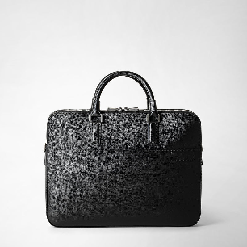 Serapian Borsa business slim doppia zip pelle evoluzione nero Saldi Di Fabbrica
