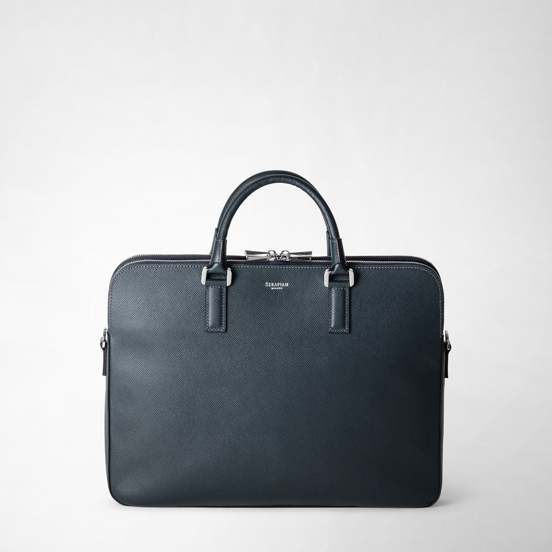 Serapian Borsa business slim doppia zip pelle evoluzione blu In Saldo