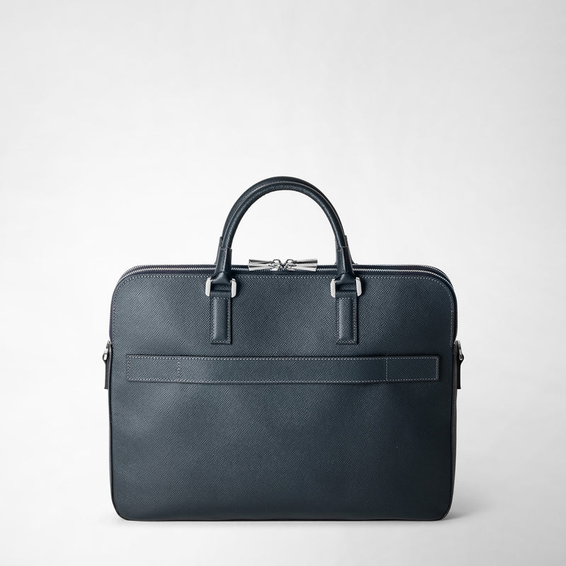 Serapian Borsa business slim doppia zip pelle evoluzione blu In Saldo