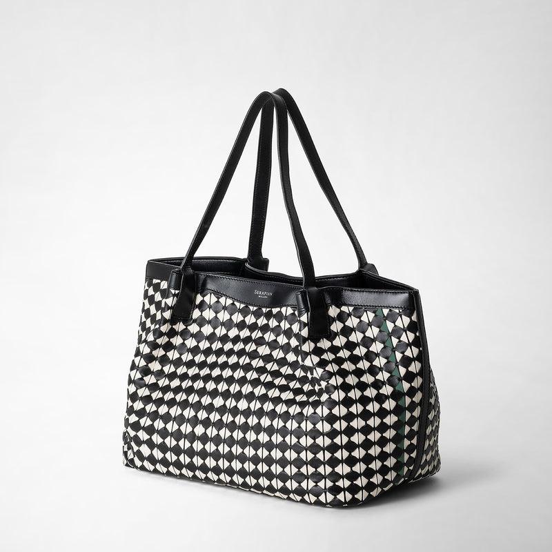 Serapian Tote bag secret piccola in mosaico nero-panna Nuovo