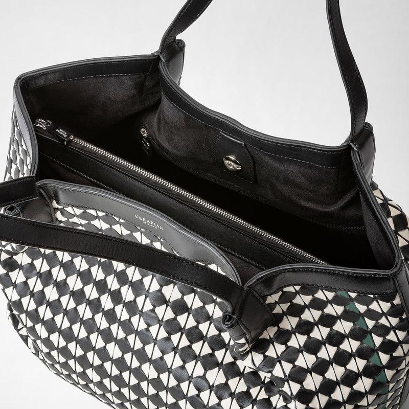 Serapian Tote bag secret piccola in mosaico nero-panna Nuovo