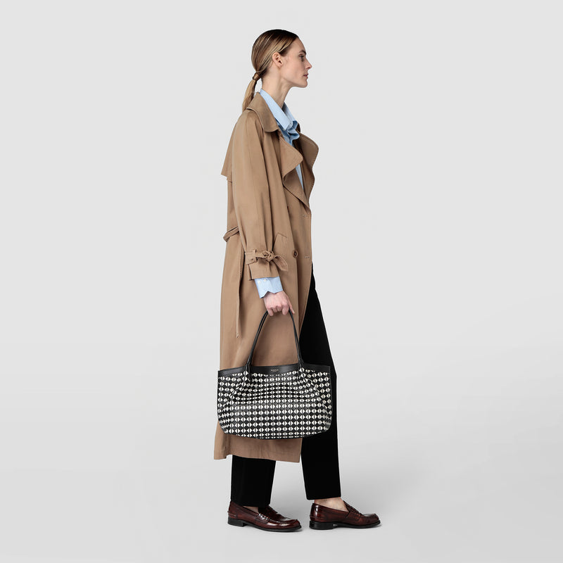 Serapian Tote bag secret piccola in mosaico nero-panna Nuovo