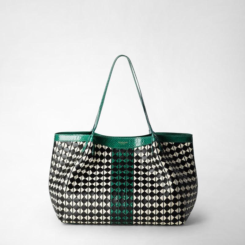 Serapian Small secret tote bag mosaico elaphe black-emerald Promozione Limitata