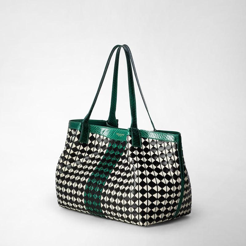 Serapian Small secret tote bag mosaico elaphe black-emerald Promozione Limitata