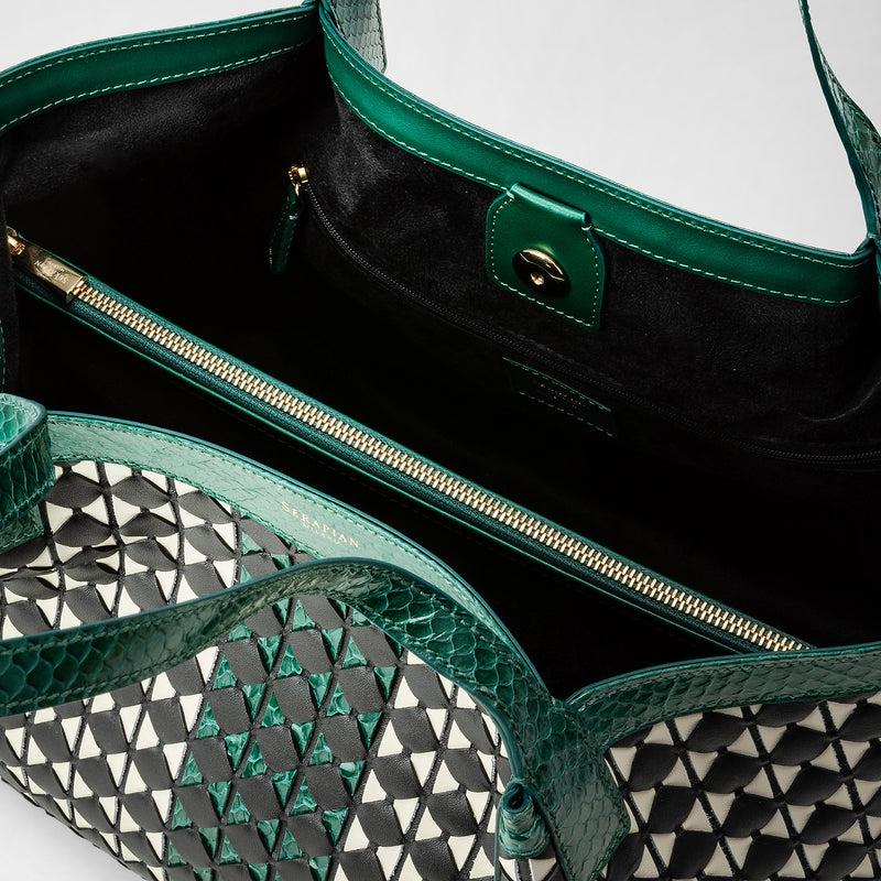 Serapian Small secret tote bag mosaico elaphe black-emerald Promozione Limitata