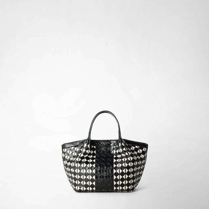 Serapian Mini secret bag mosaico elaphe black and off white Prezzo Ridotto