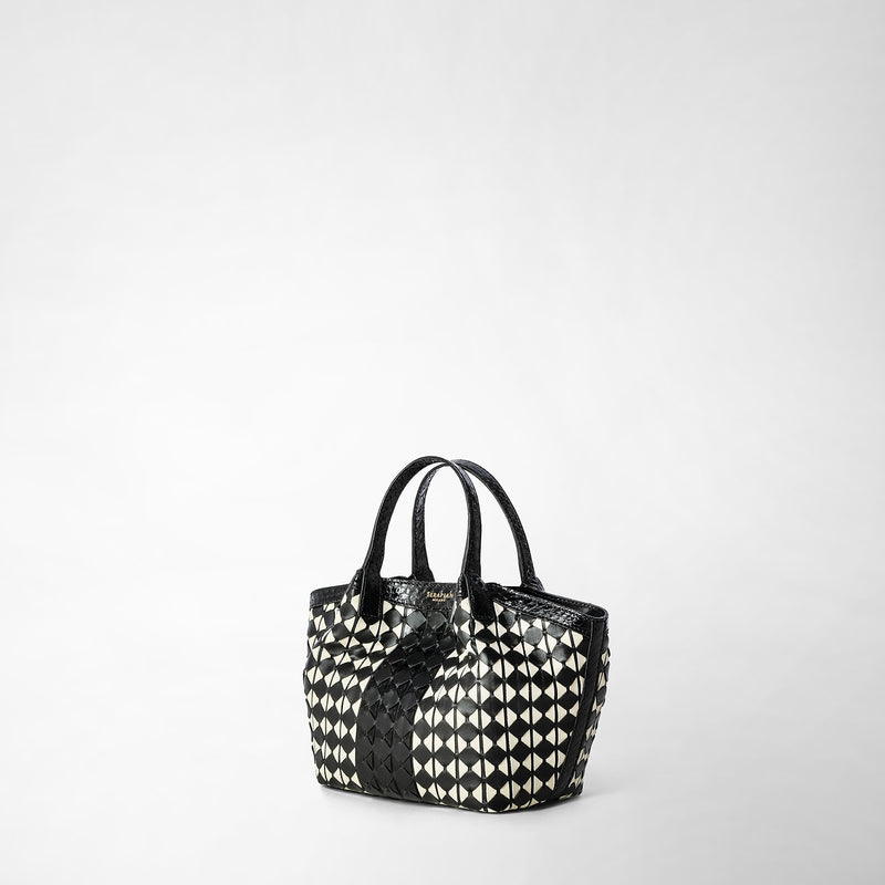 Serapian Mini secret bag mosaico elaphe black and off white Prezzo Ridotto