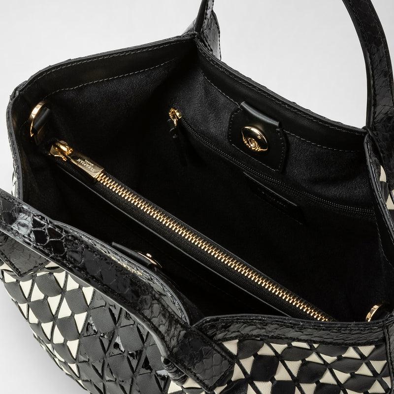 Serapian Mini secret bag mosaico elaphe black and off white Prezzo Ridotto