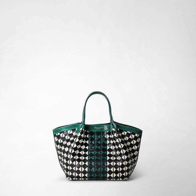 Serapian Mini secret bag mosaico elaphe black-white-emerald Vendite Flash