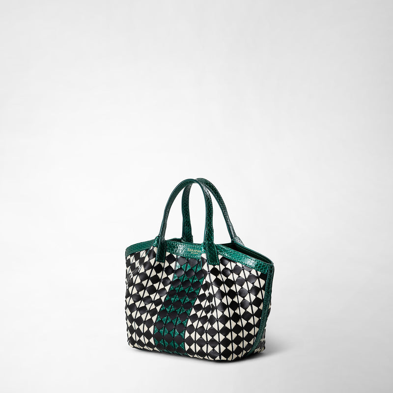 Serapian Mini secret bag mosaico elaphe black-white-emerald Vendite Flash