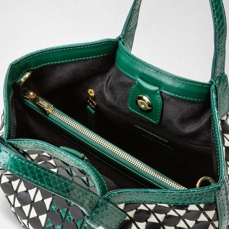Serapian Mini secret bag mosaico elaphe black-white-emerald Vendite Flash