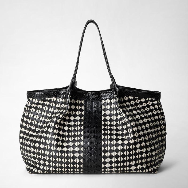 Serapian Secret tote bag in mosaico and elaphe black off-white Moda