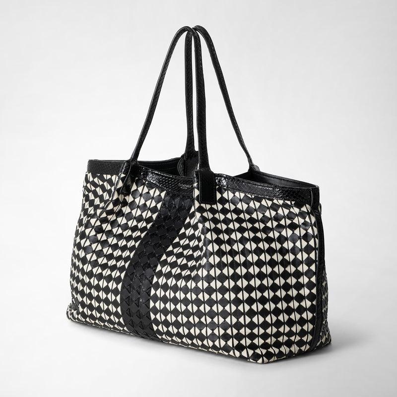 Serapian Secret tote bag in mosaico and elaphe black off-white Moda