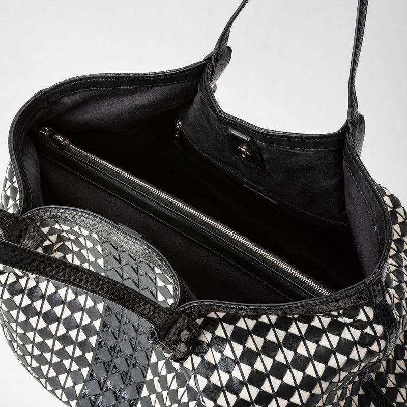 Serapian Secret tote bag in mosaico and elaphe black off-white Moda