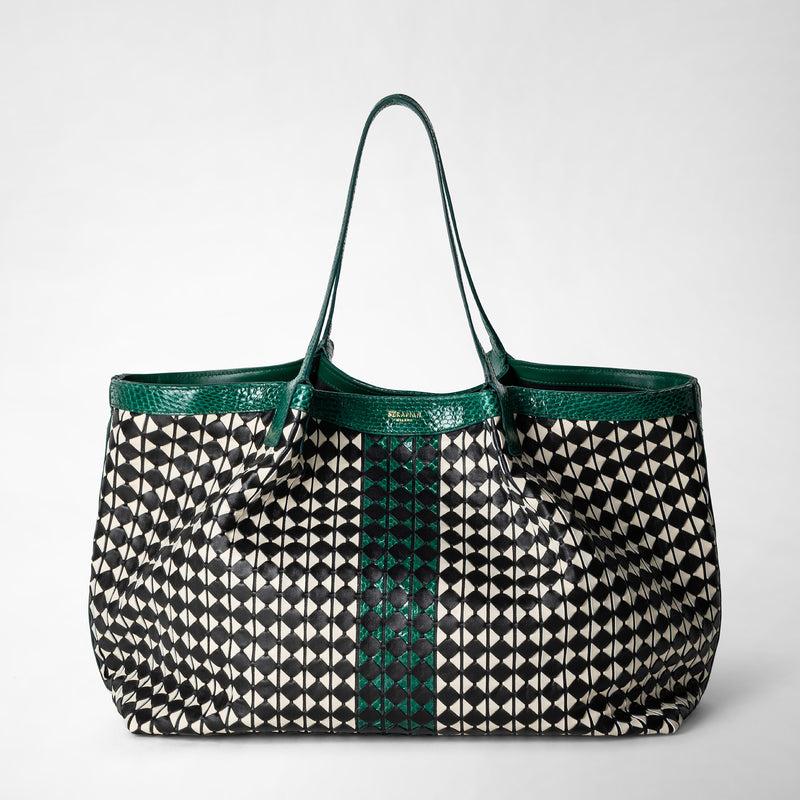 Serapian Secret tote bag mosaico elaphe black-white-emerald 2025