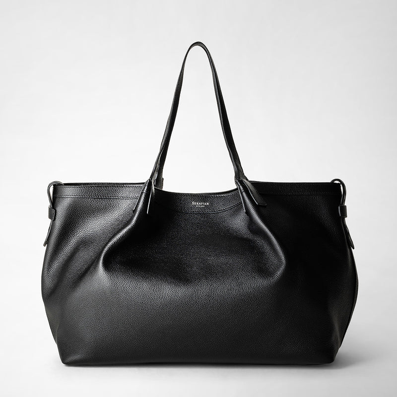 Serapian Tote bag secret in pelle rugiada nero Italy