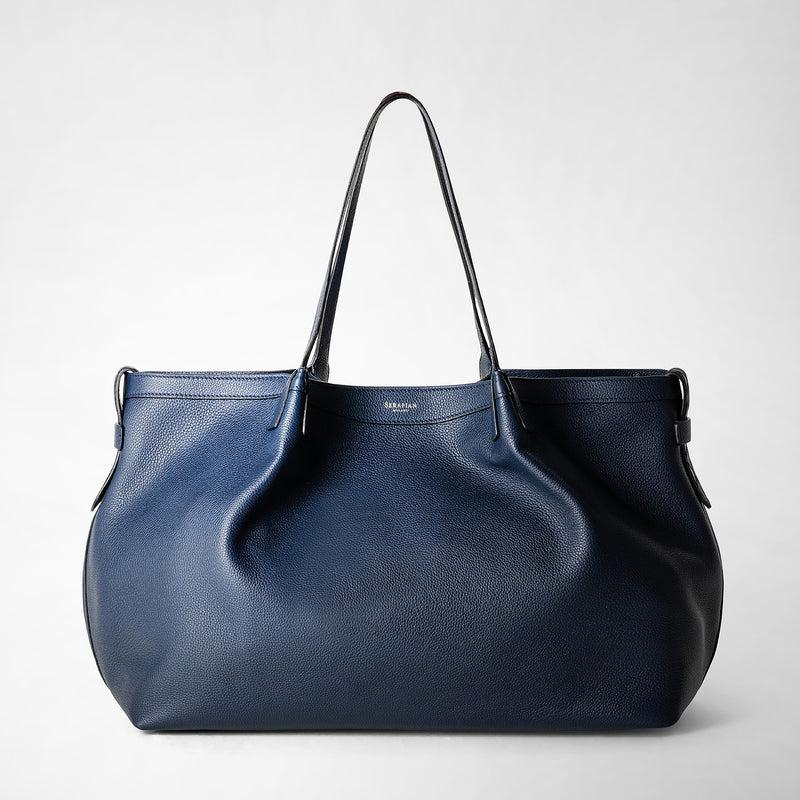 Serapian Tote bag secret in pelle rugiada blu navy In Linea