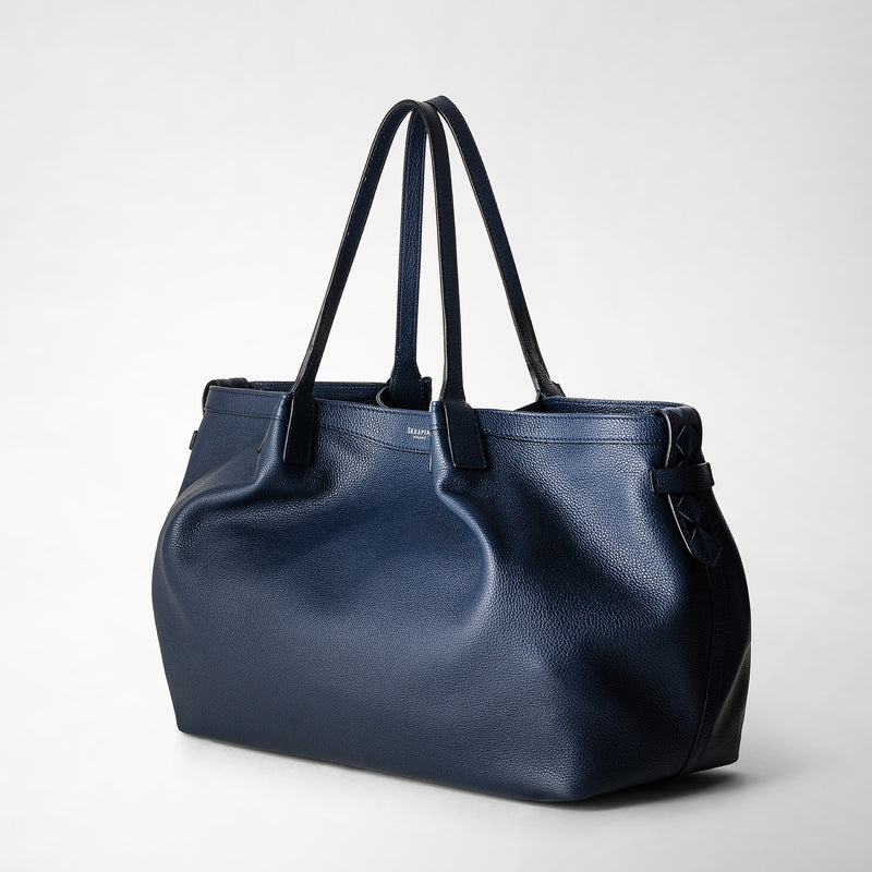 Serapian Tote bag secret in pelle rugiada blu navy In Linea