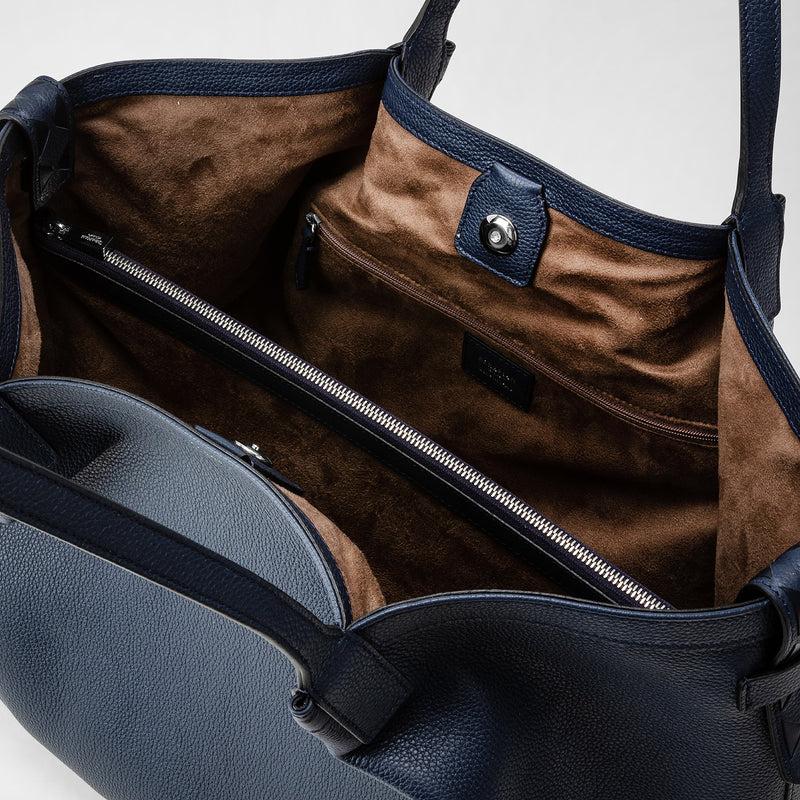 Serapian Tote bag secret in pelle rugiada blu navy In Linea