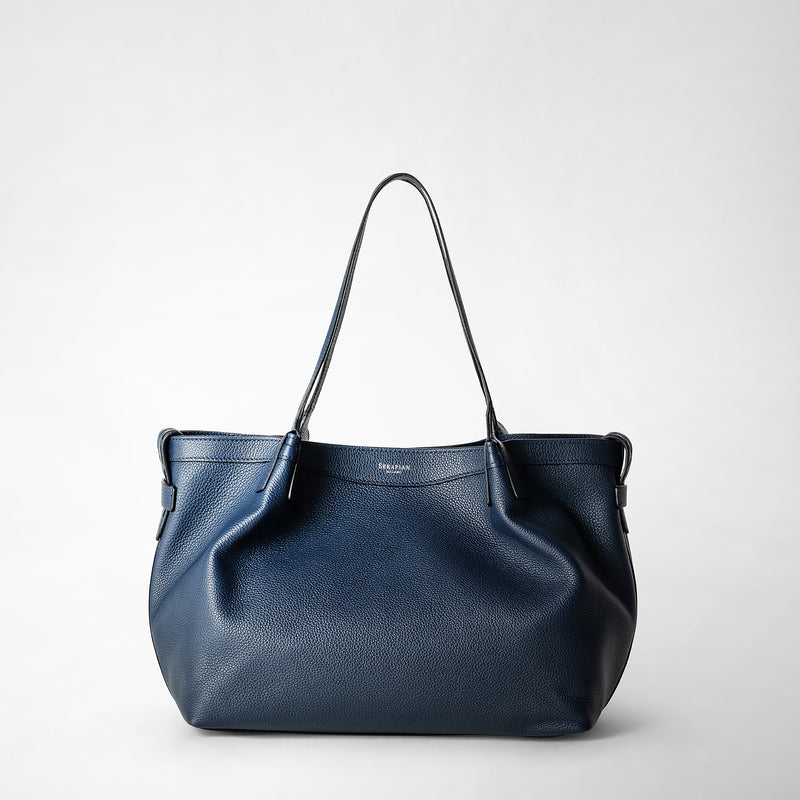 Serapian Tote bag secret piccola in pelle rugiada blu navy Qualità