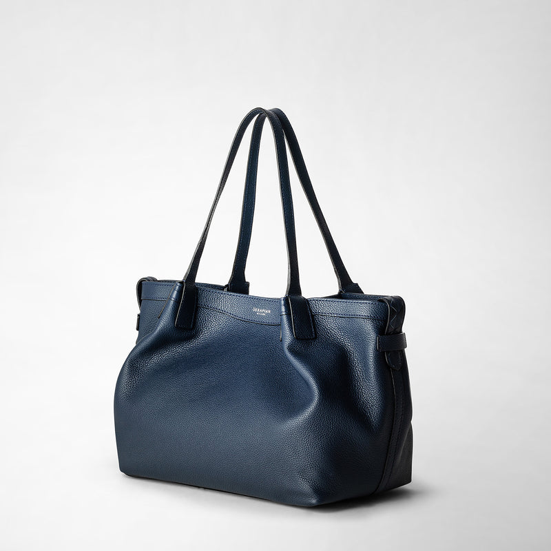 Serapian Tote bag secret piccola in pelle rugiada blu navy Qualità