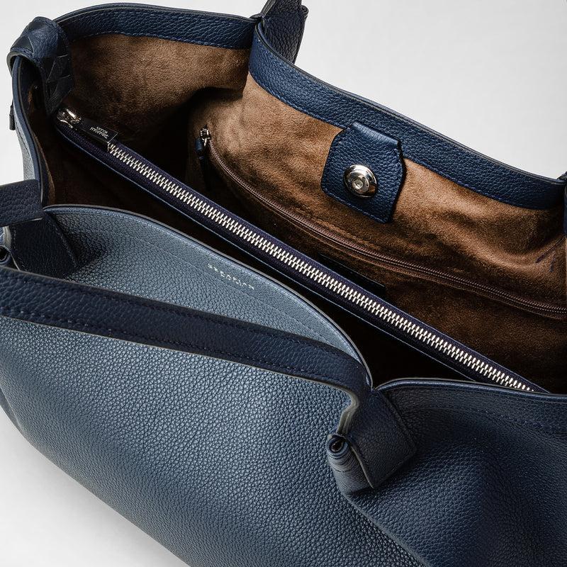 Serapian Tote bag secret piccola in pelle rugiada blu navy Qualità