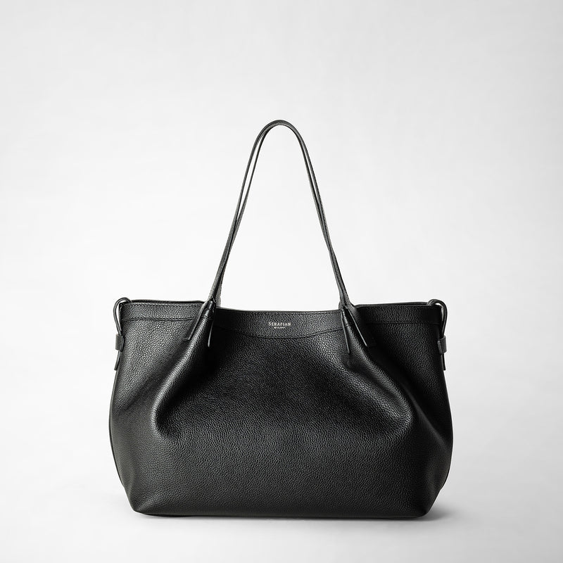Serapian Tote bag secret piccola in pelle rugiada nero Promozione