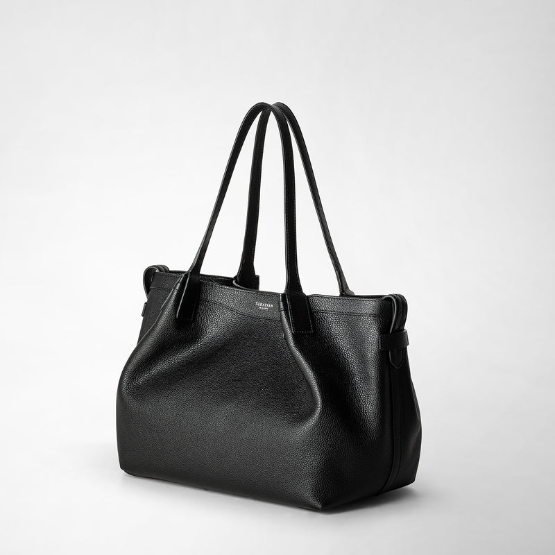 Serapian Tote bag secret piccola in pelle rugiada nero Promozione