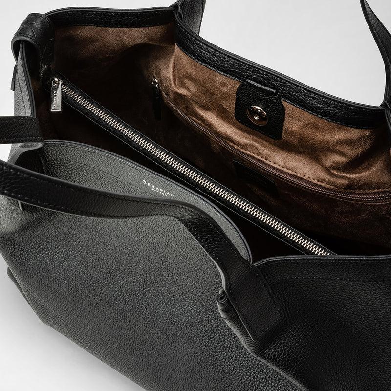 Serapian Tote bag secret piccola in pelle rugiada nero Promozione