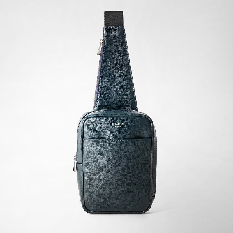 Serapian Zaino monospalla in pelle evoluzione blu navy Online