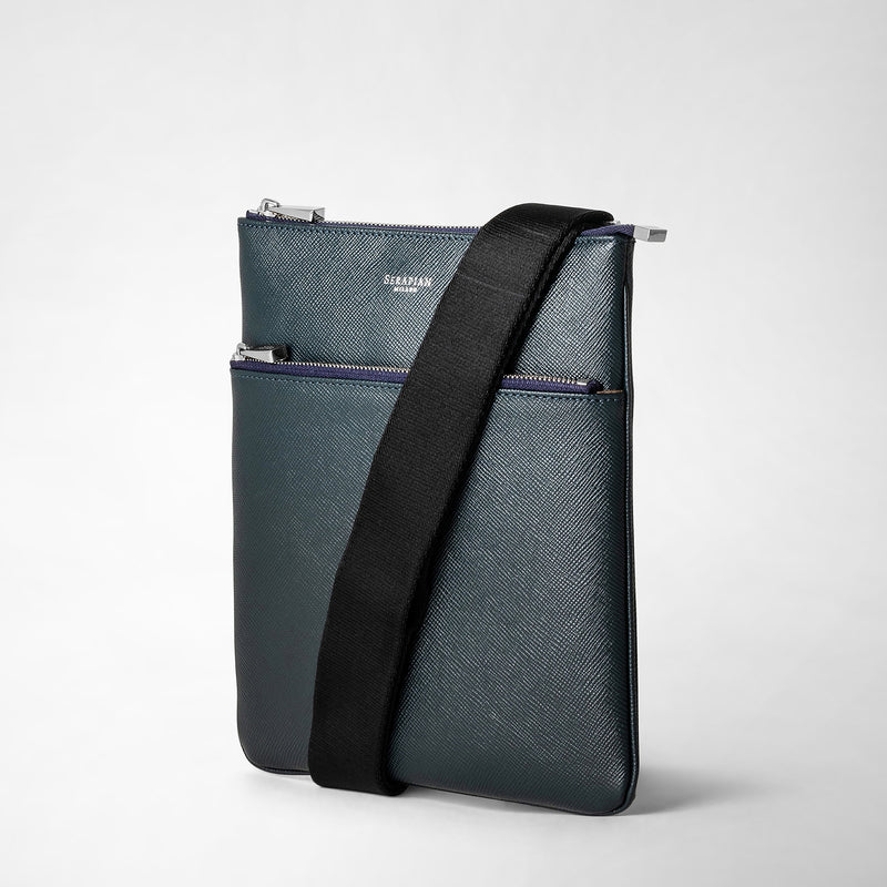 Serapian Tracolla piatta in pelle evoluzione blu navy Consegna Veloce