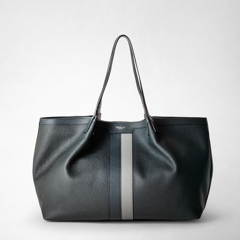 Serapian Borsa secret tote in pelle cachemire blu navy-asfalto Shopping Online