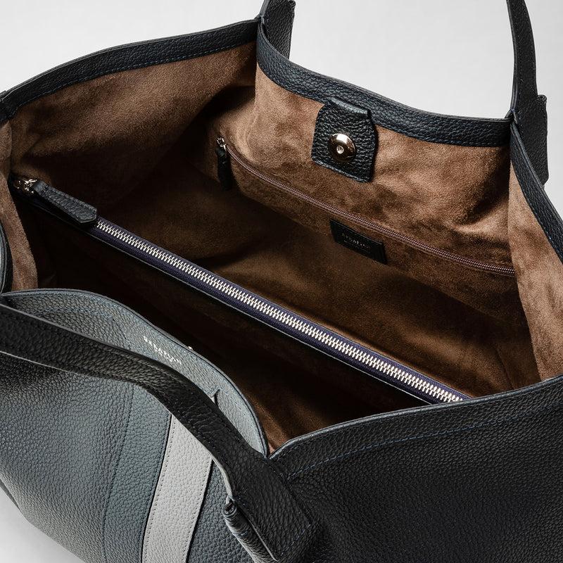 Serapian Borsa secret tote in pelle cachemire blu navy-asfalto Shopping Online