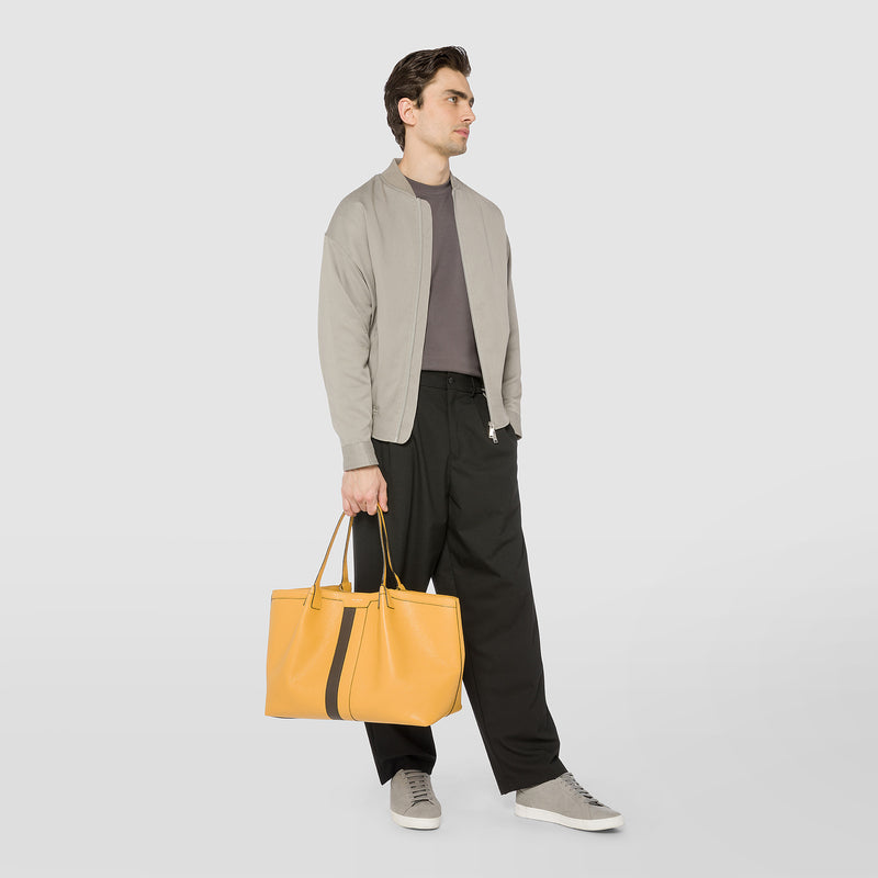 Serapian Secret tote bag in cachemire leather ochre espresso Prezzo Ridotto